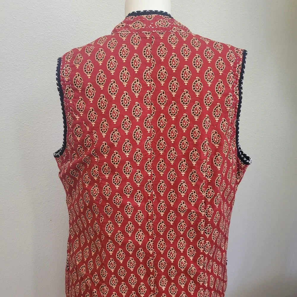 Orvis Long Vest Duster Red Paisley Hippie Boho  Medium Embroidery